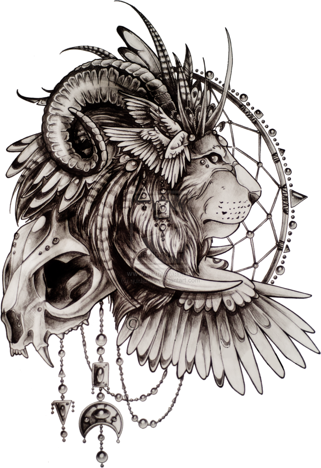 Mystical Lion Tattoo Design PNG