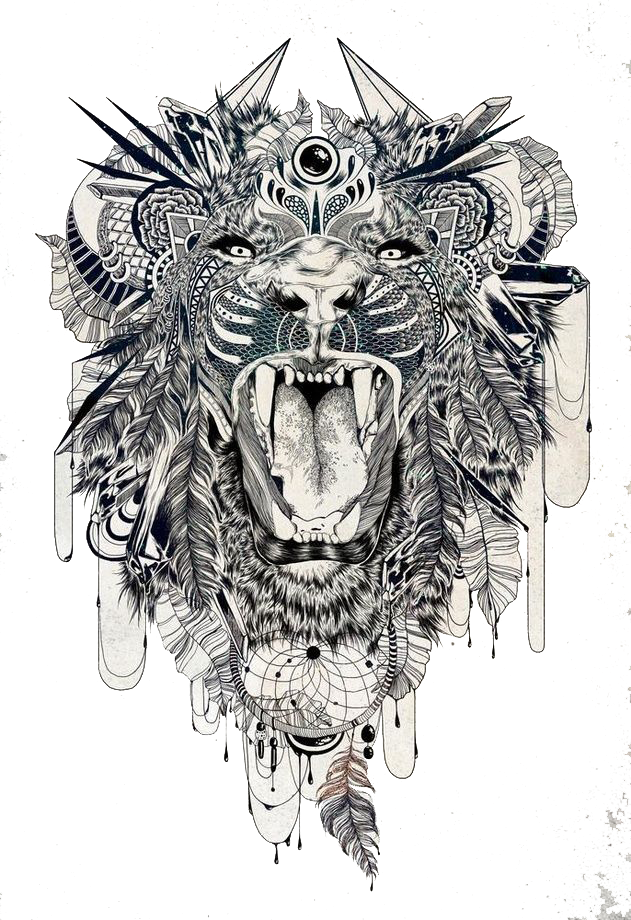 Mystical Lion Tattoo Design PNG