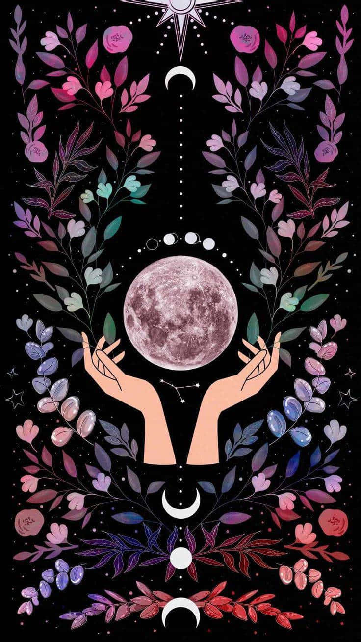 Mystical_ Moon_and_ Floral_ Symmetry_ Art Wallpaper