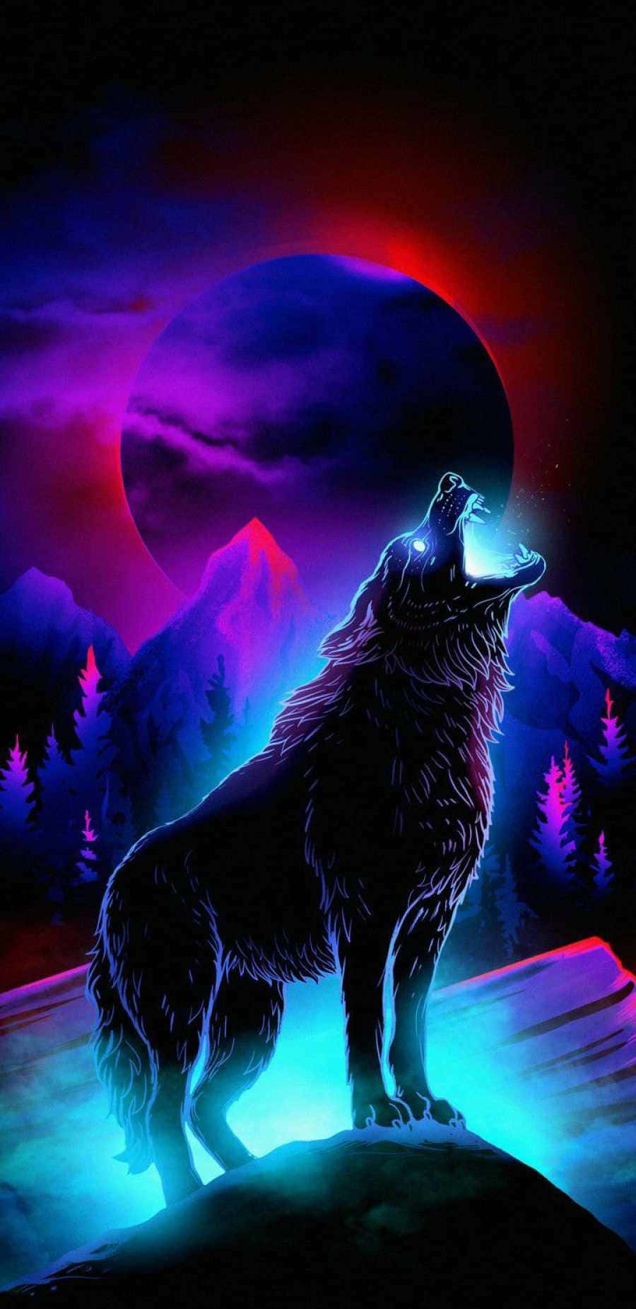 Mystical Moonlight Howling Wolf Wallpaper