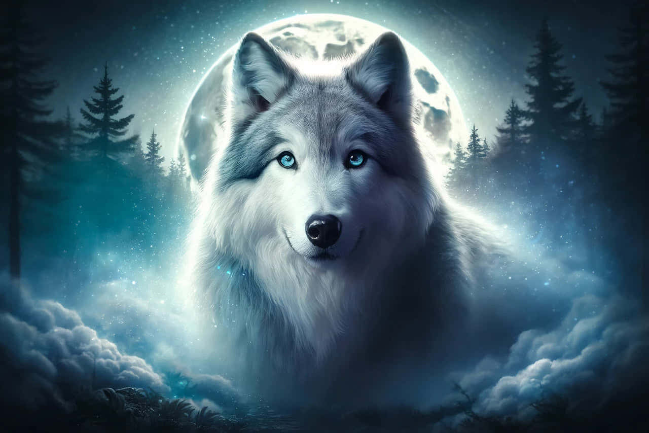 Mystical Moonlit Wolf Wallpaper