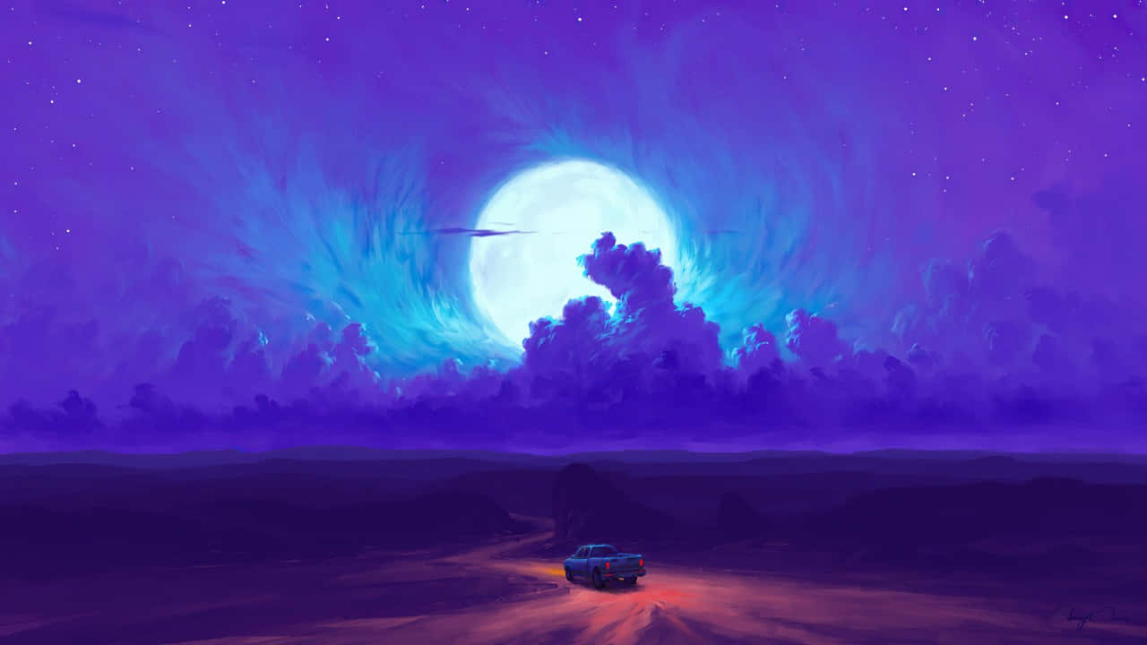 Mystical Moonrise Over Desert Road Wallpaper