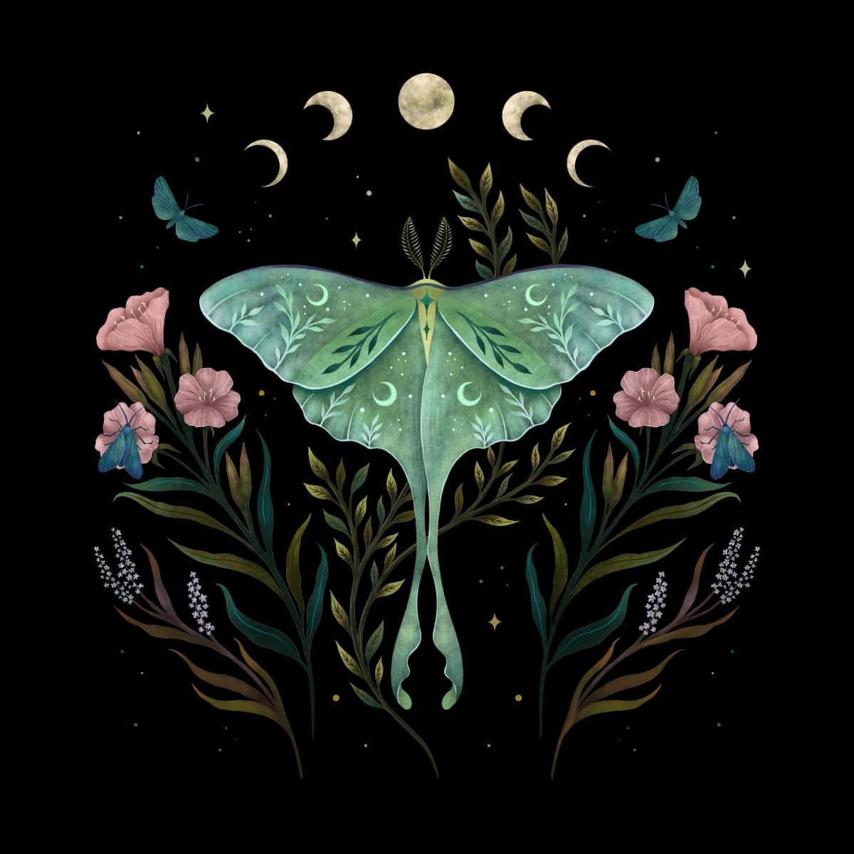 Mystical_ Moth_ Night_ Garden_ Art Wallpaper