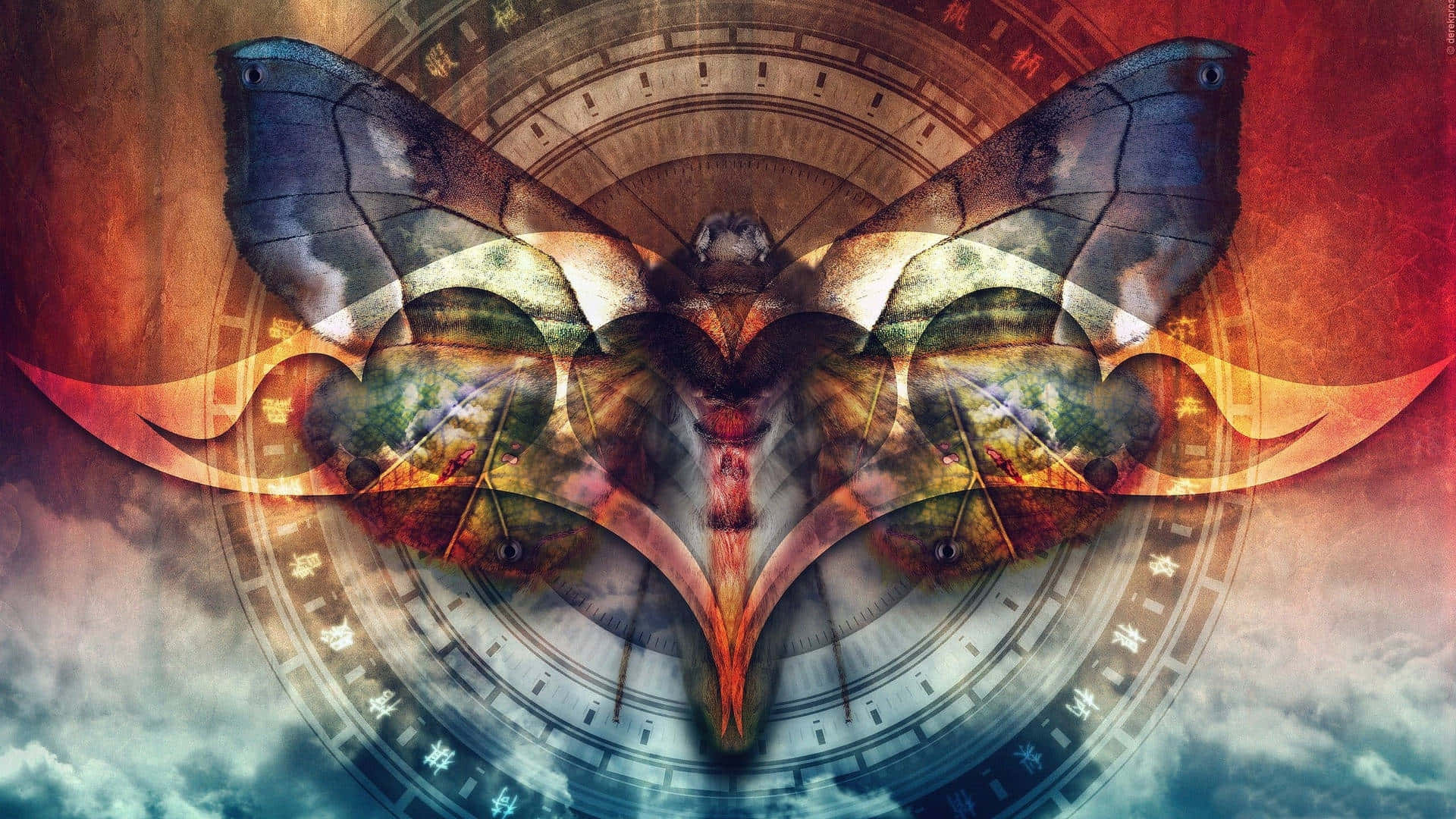 Mystical_ Moth_ Time_ Compass_ Art Wallpaper