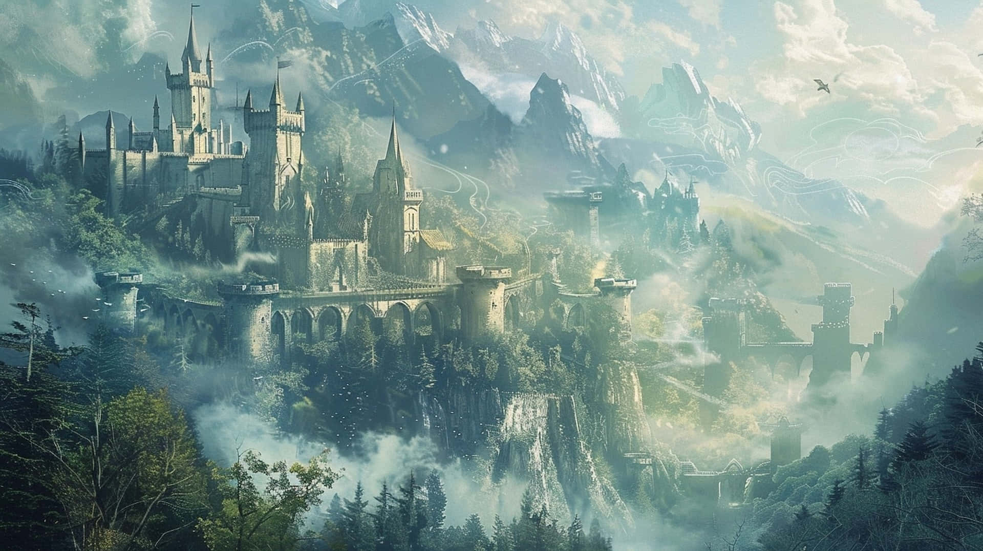 Mystical_ Mountain_ Castle Wallpaper