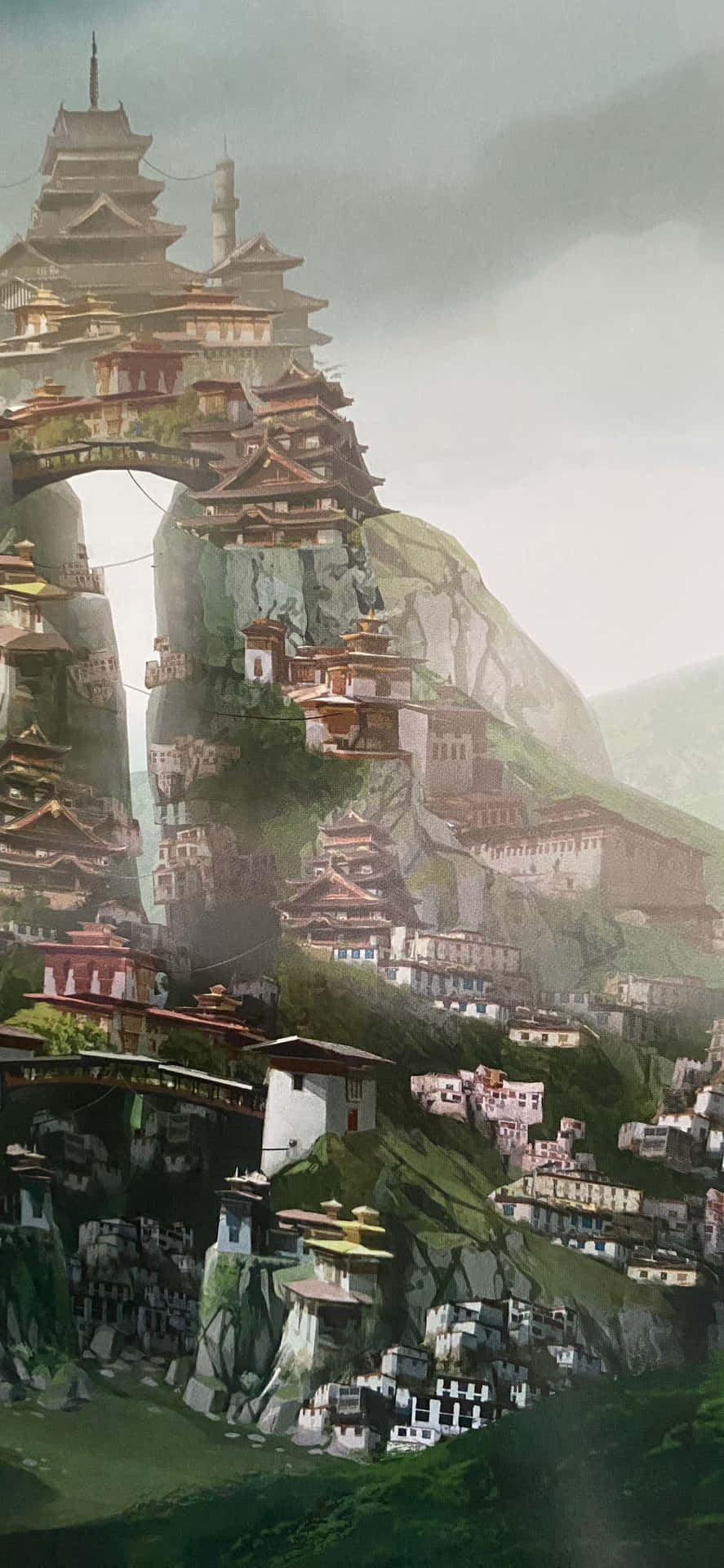 Mystical Mountain Temple City Wallpaper
