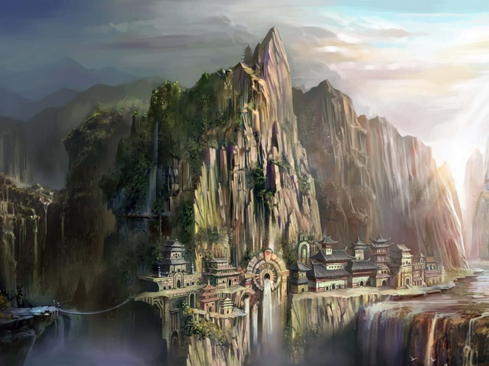 Mystical Mountain Utopia Wallpaper