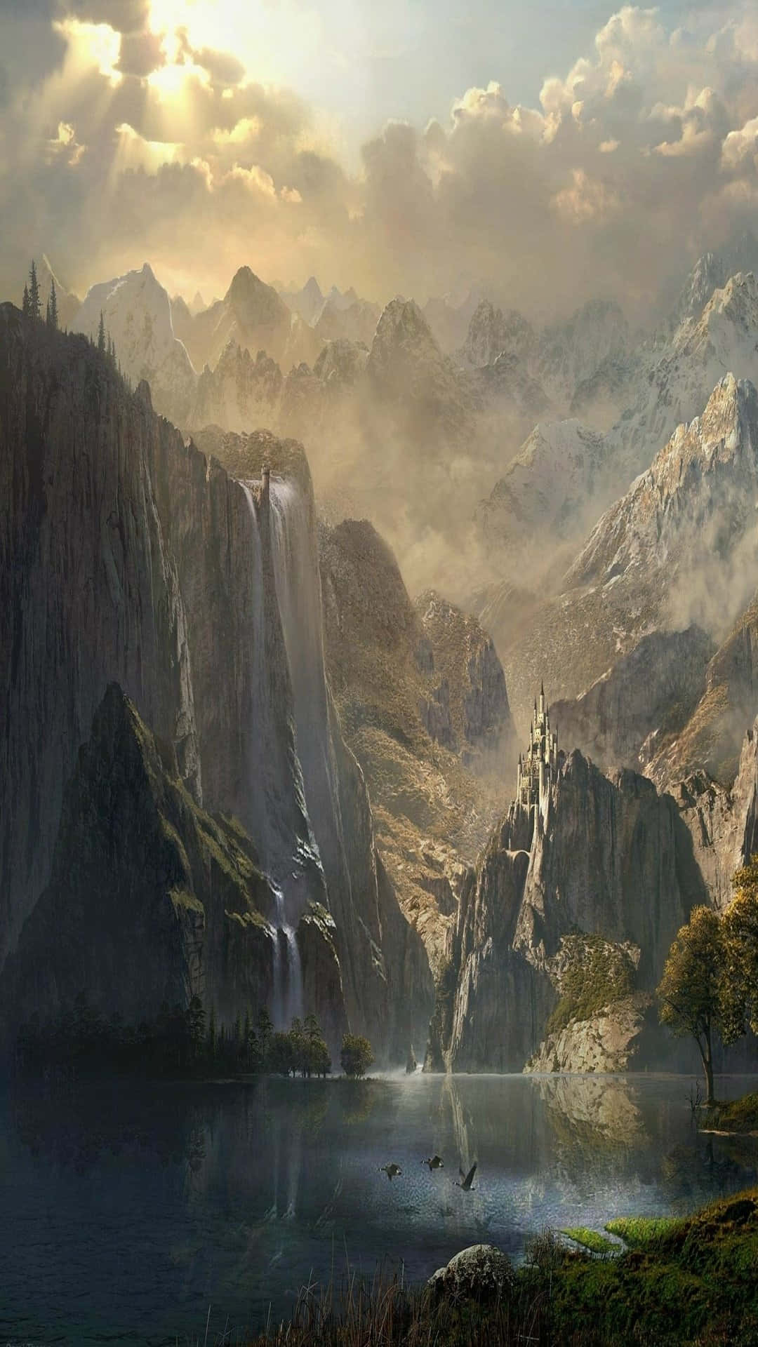 Mystical_ Mountain_ Waterfall_ Landscape Wallpaper