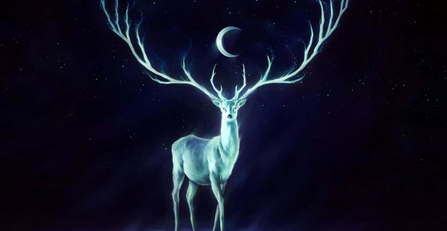 Mystical Neon Deer Under Moonlight Wallpaper