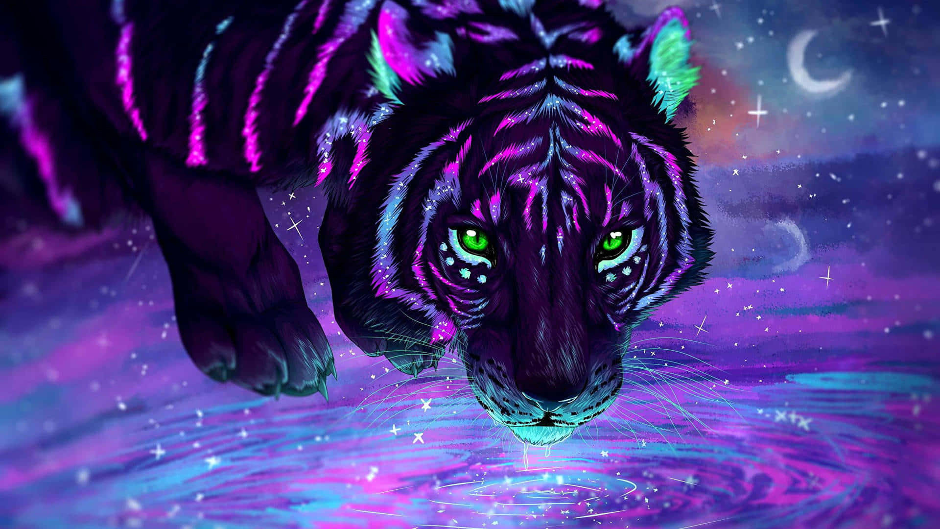 Mystical_ Neon_ Tiger_by_ Water Wallpaper