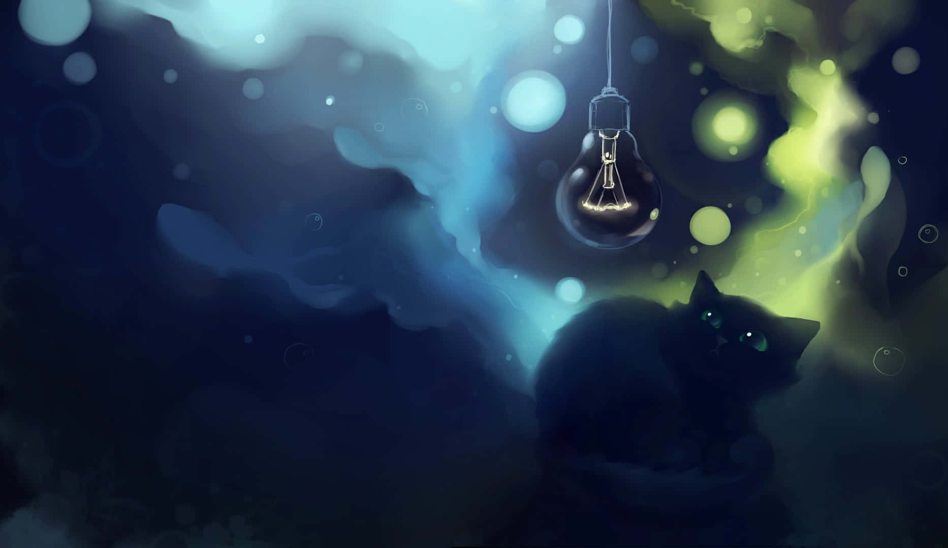 Download Mystical_ Night_ Cat_and_ Lightbulb Wallpaper | Wallpapers.com