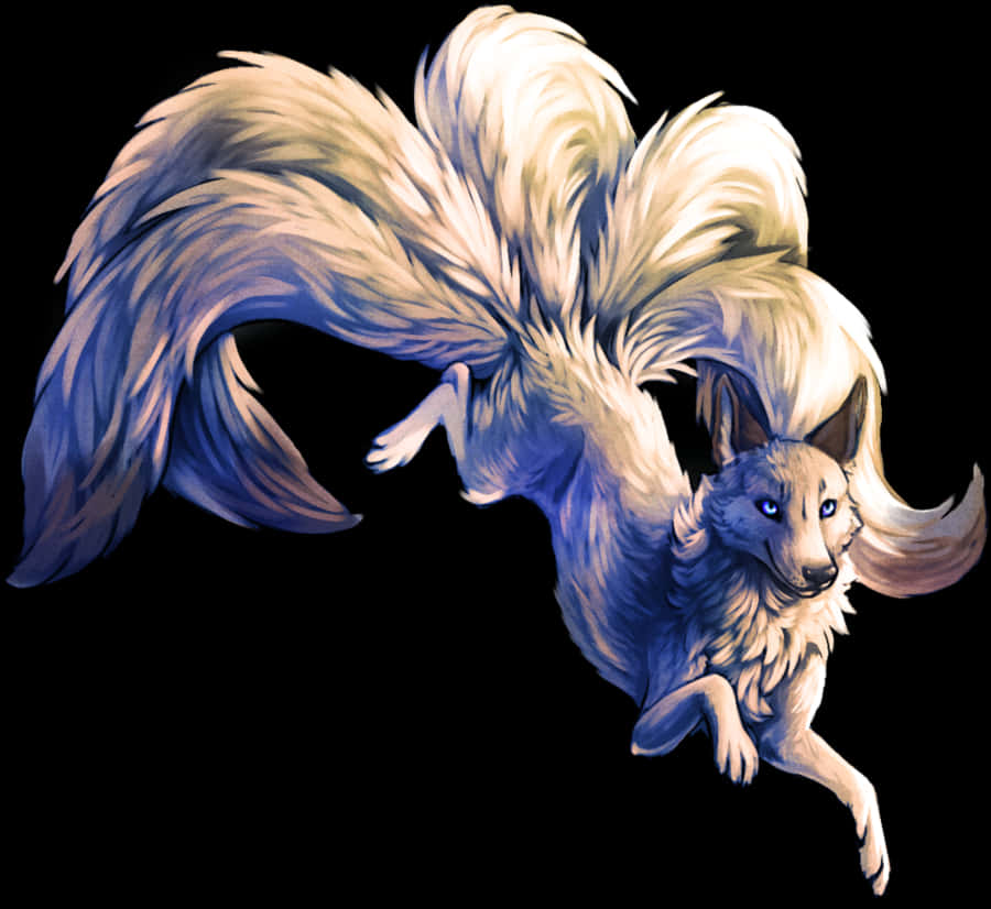 Mystical Nine Tailed Fox Art PNG