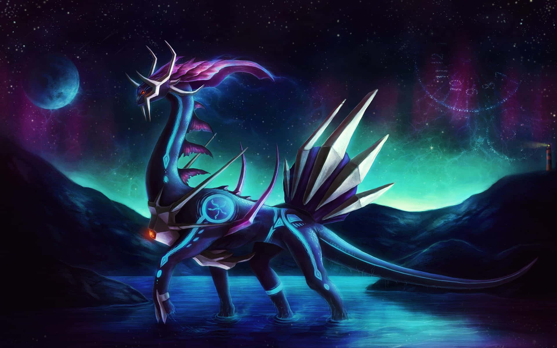 Mystical_ Pokemon_ Aurora_ Nightscape Wallpaper