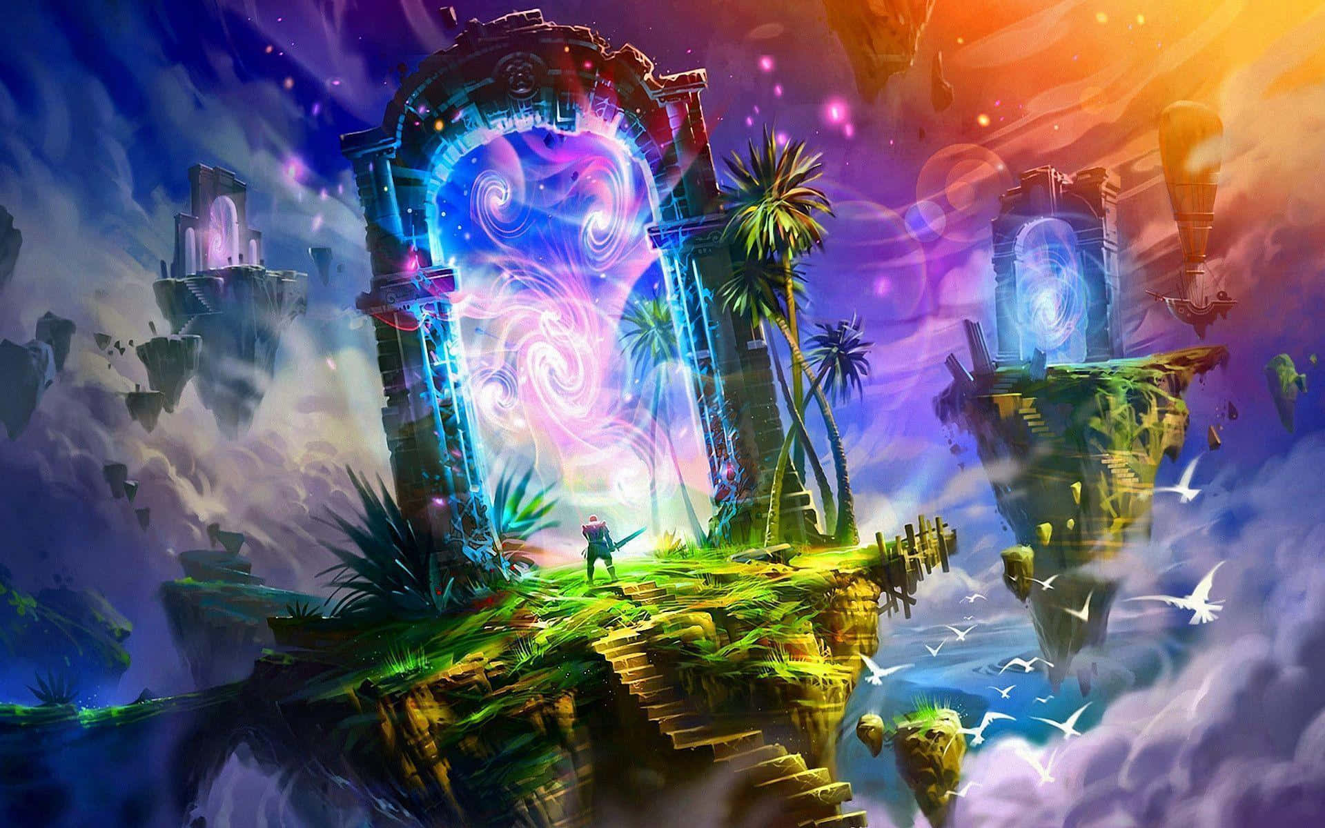 Mystical Portal Floating Islands Wallpaper