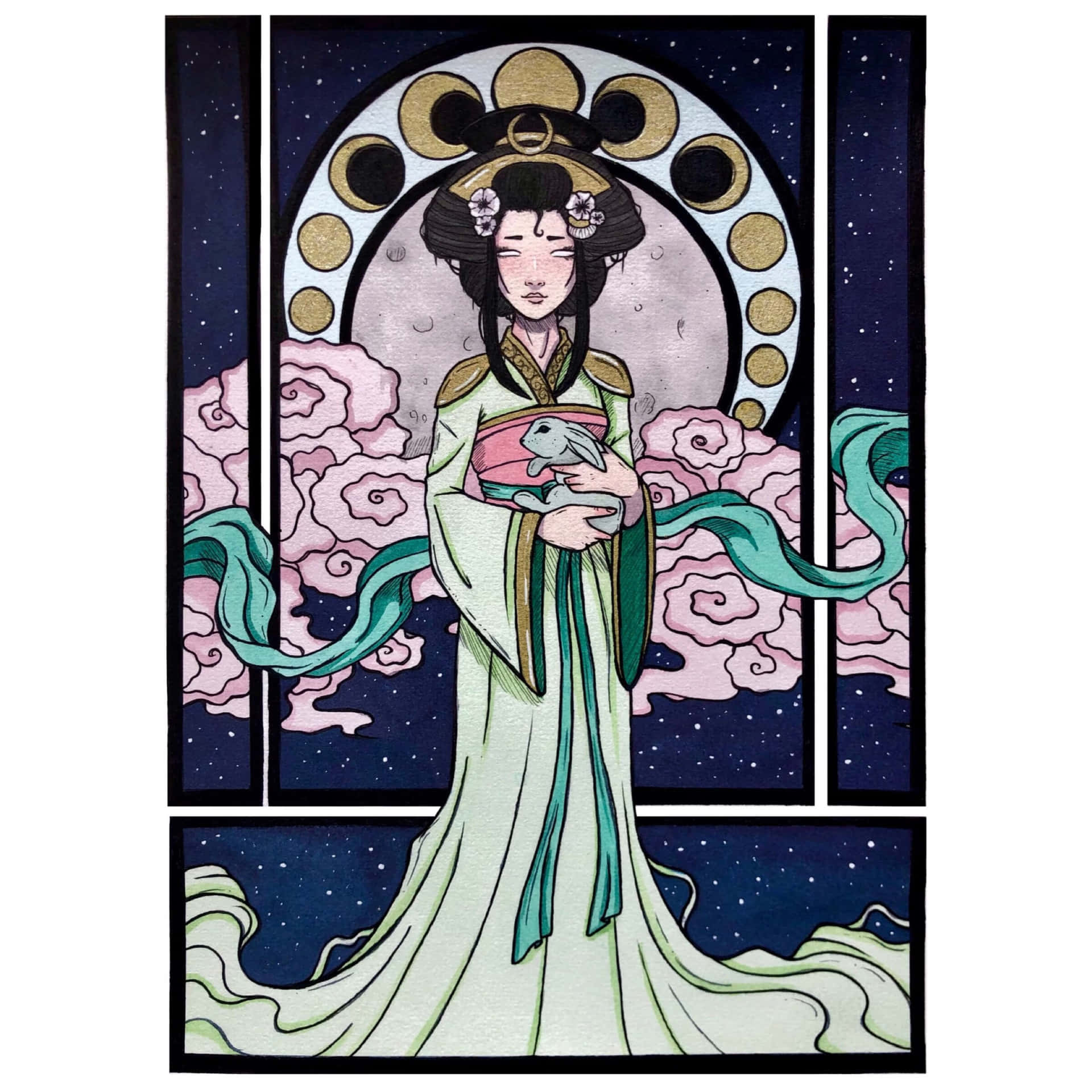 Mystical Portrait Of Chang'e, The Moon Goddess Wallpaper