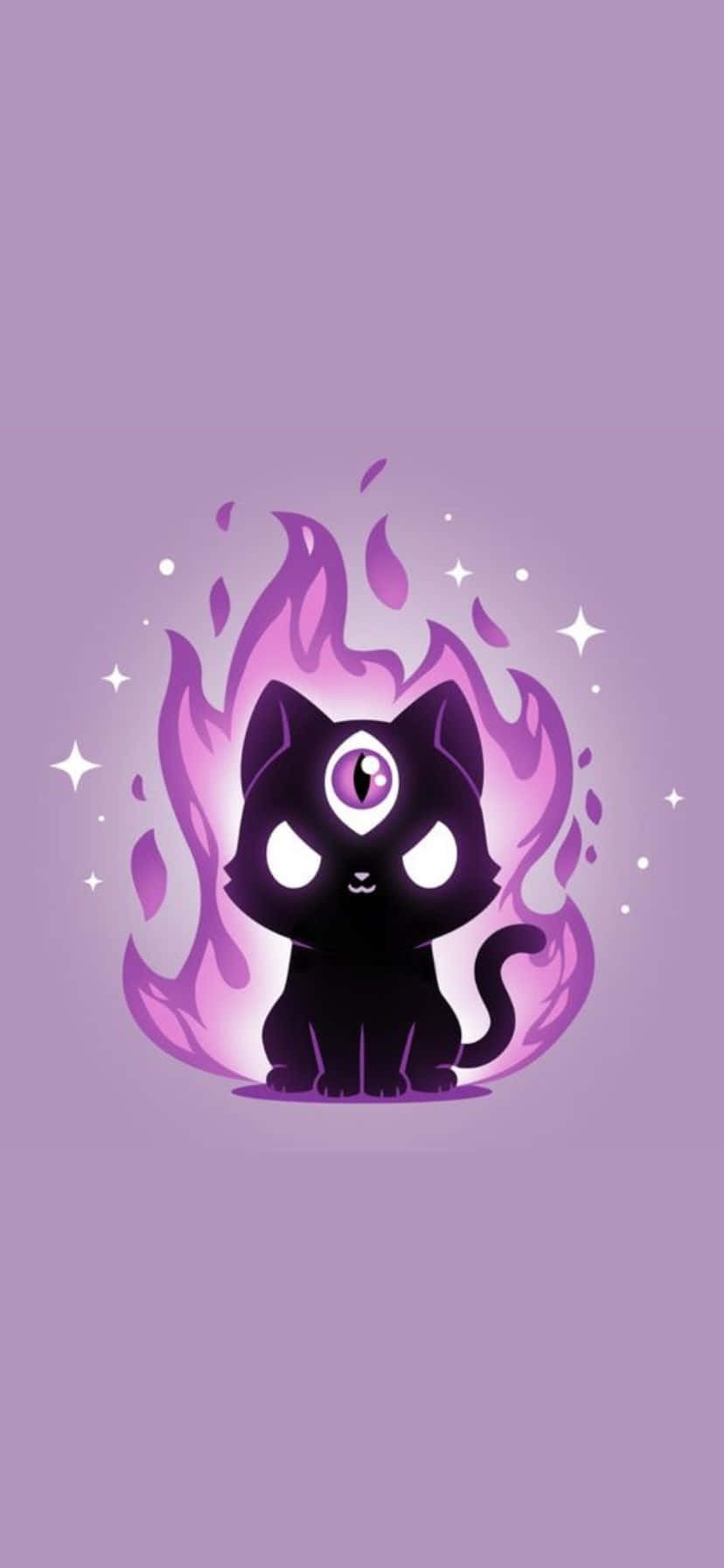 Mystical Purple Flame Cat Wallpaper