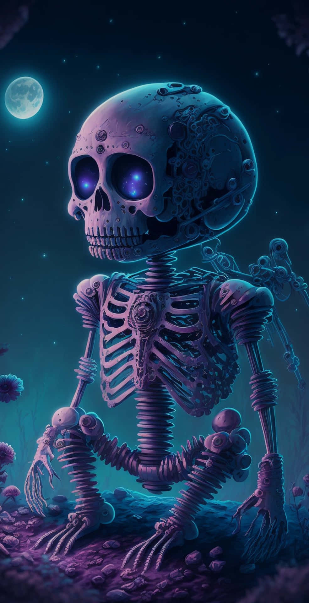 Mystical Purple Skeleton Under Moonlight Wallpaper