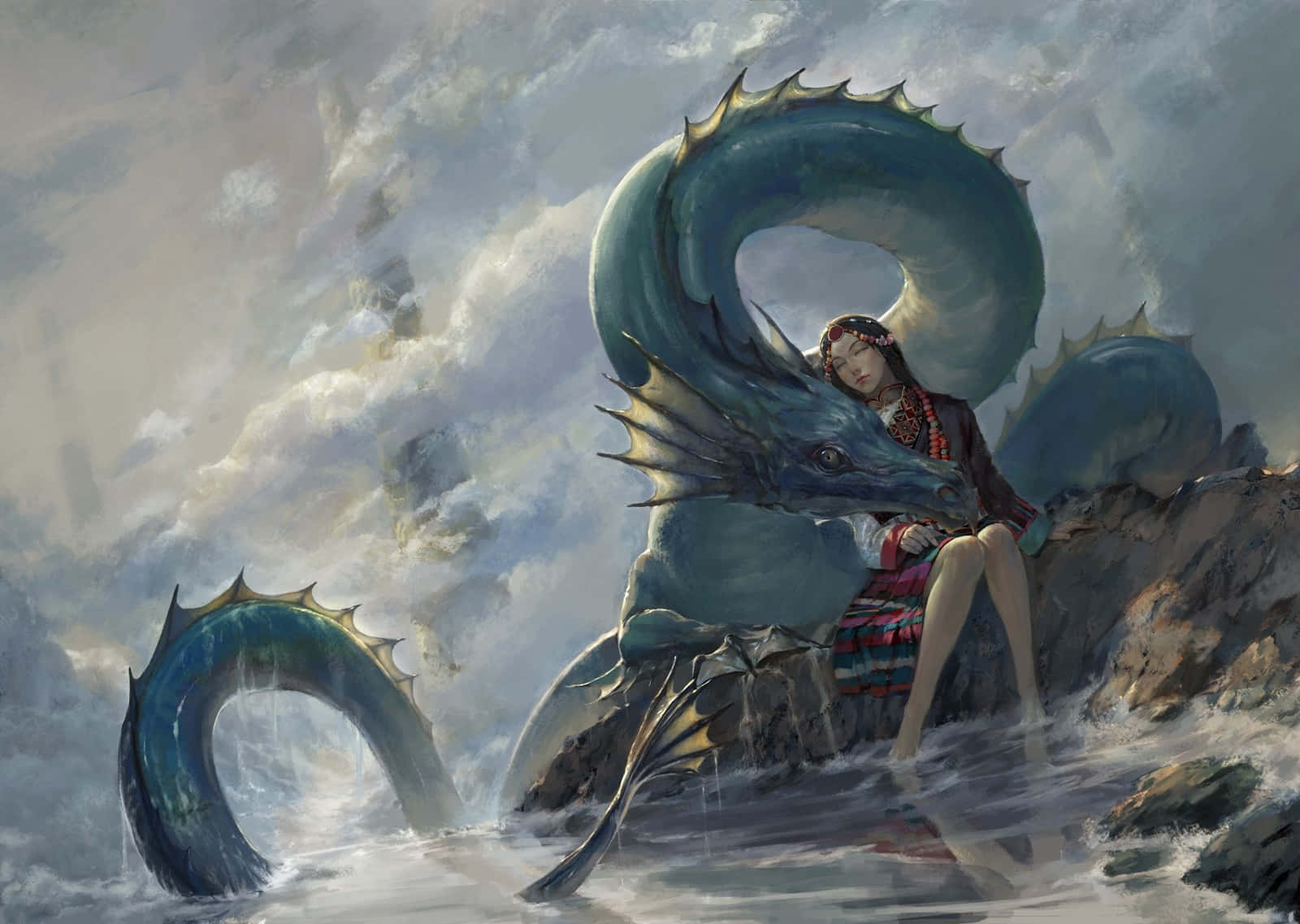 Mystical_ Sea_ Dragon_and_ Girl Wallpaper