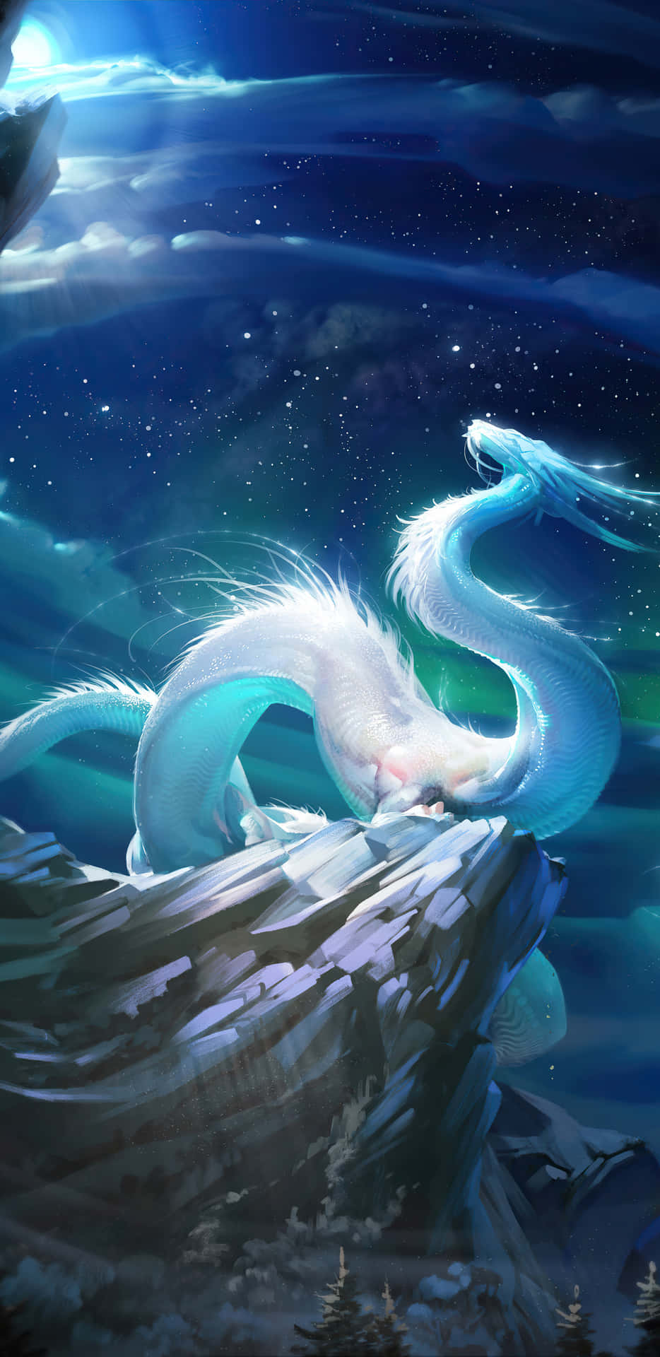Mystical Sea Dragon Aurora Night Wallpaper