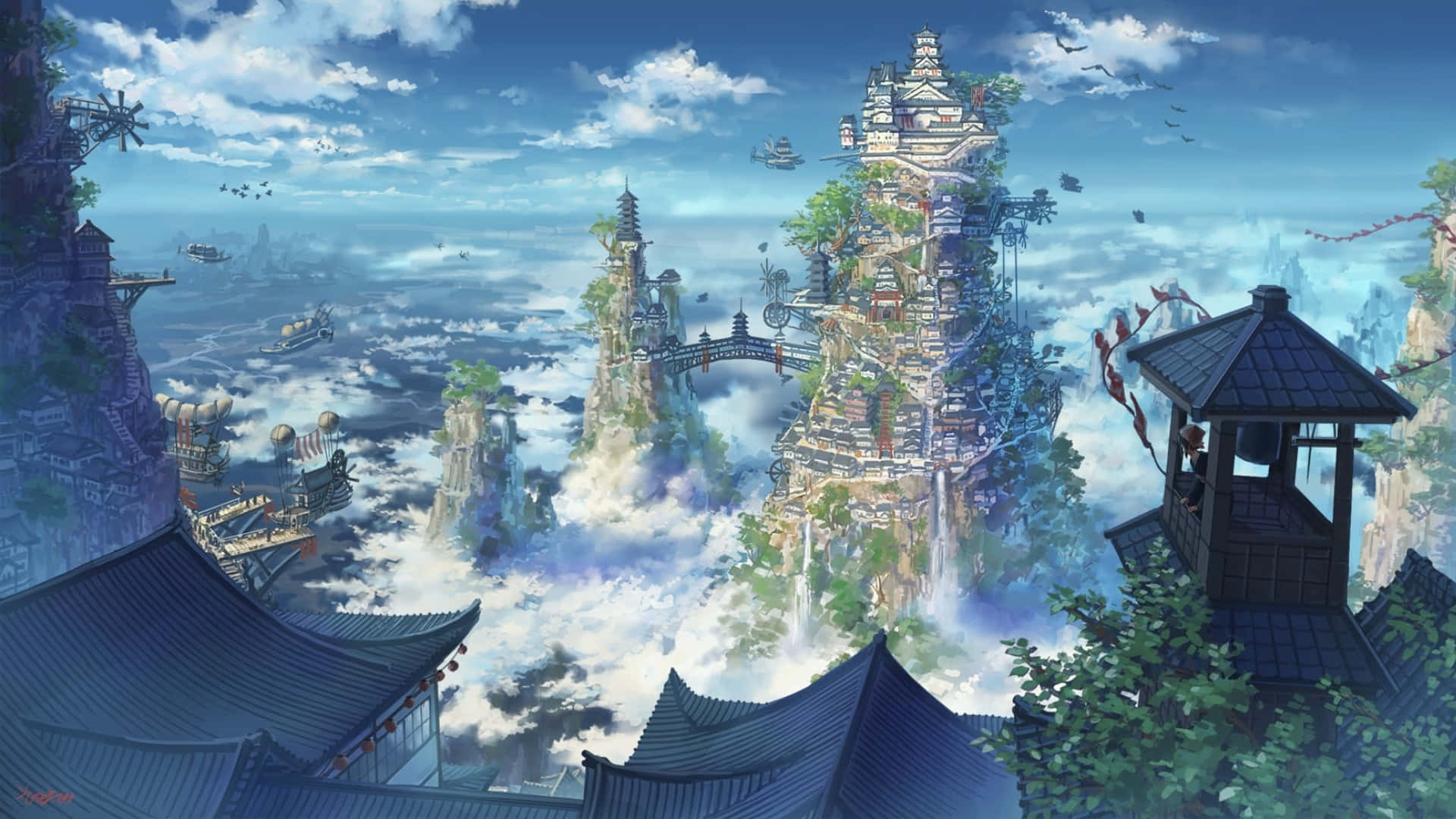 Mystical_ Sky_ Temples_ Fantasy_ Artwork Wallpaper