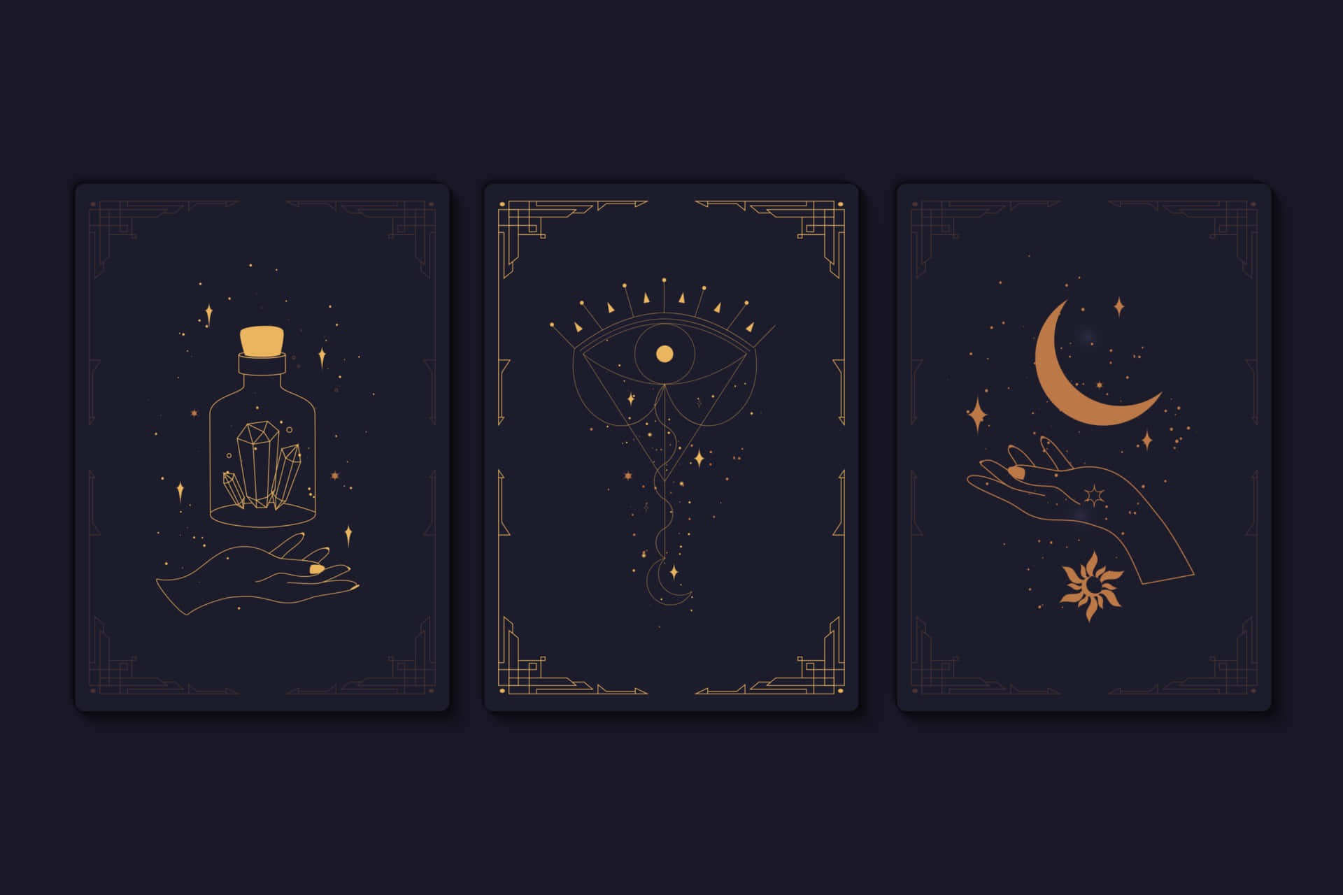Mystical_ Tarot_ Cards_ Triptych Wallpaper