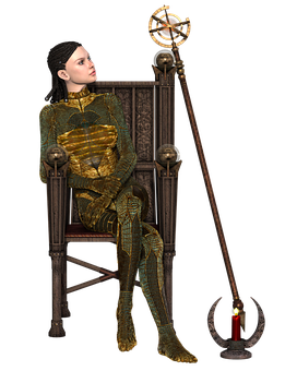 Mystical Throneand Staff Girl PNG