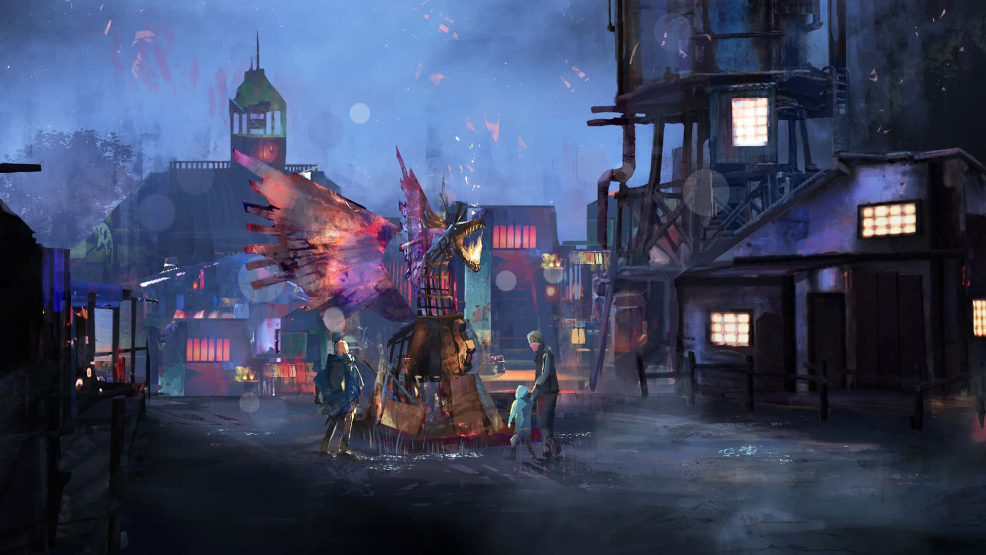 Mystical_ Town_ Square_at_ Dusk Wallpaper