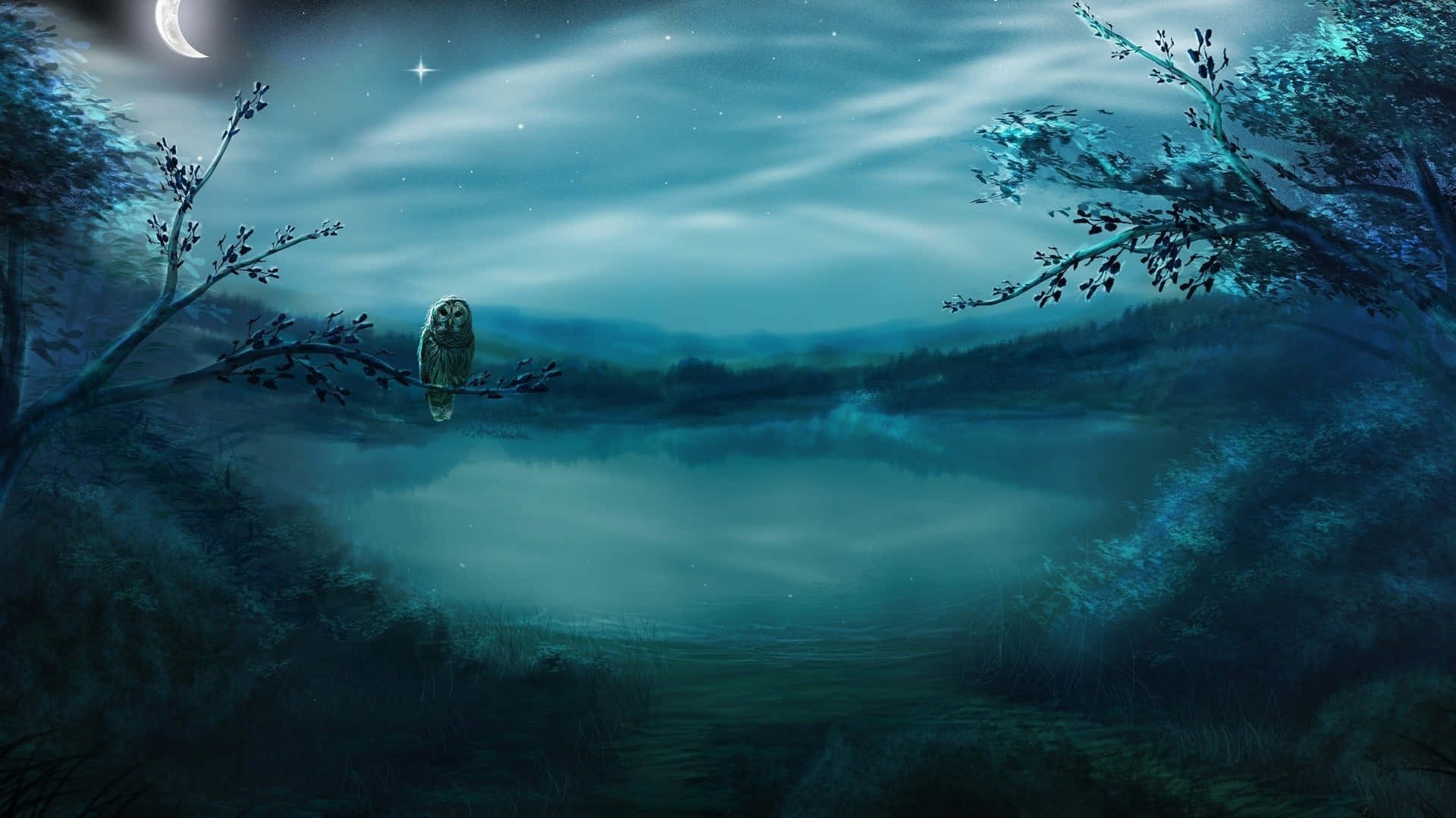 Enbild Med Ett Träd Och En Måne. Wallpaper