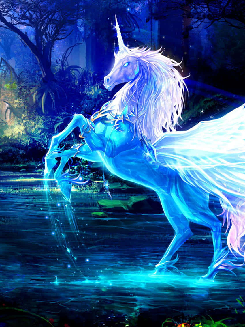 Mystical_ Unicorn_ Forest_ Stream Wallpaper