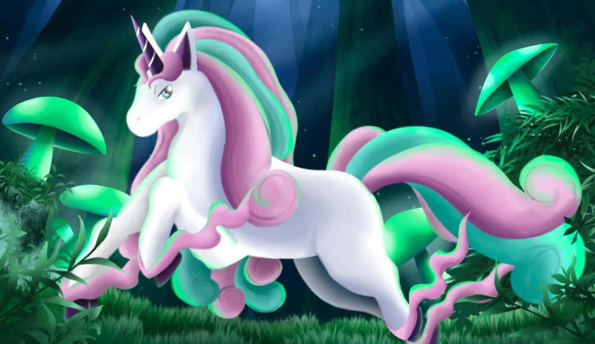 Mystical Unicorn Pokemon Forest Night Wallpaper