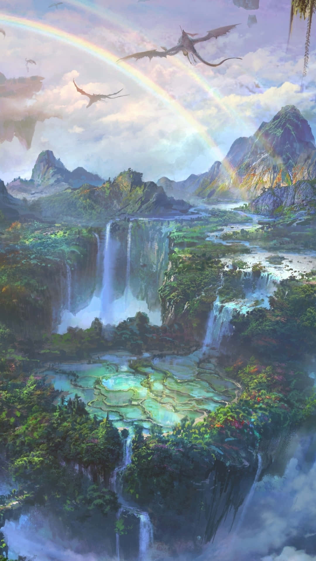 Mystical_ Valley_with_ Dragons_and_ Rainbow.jpg Wallpaper