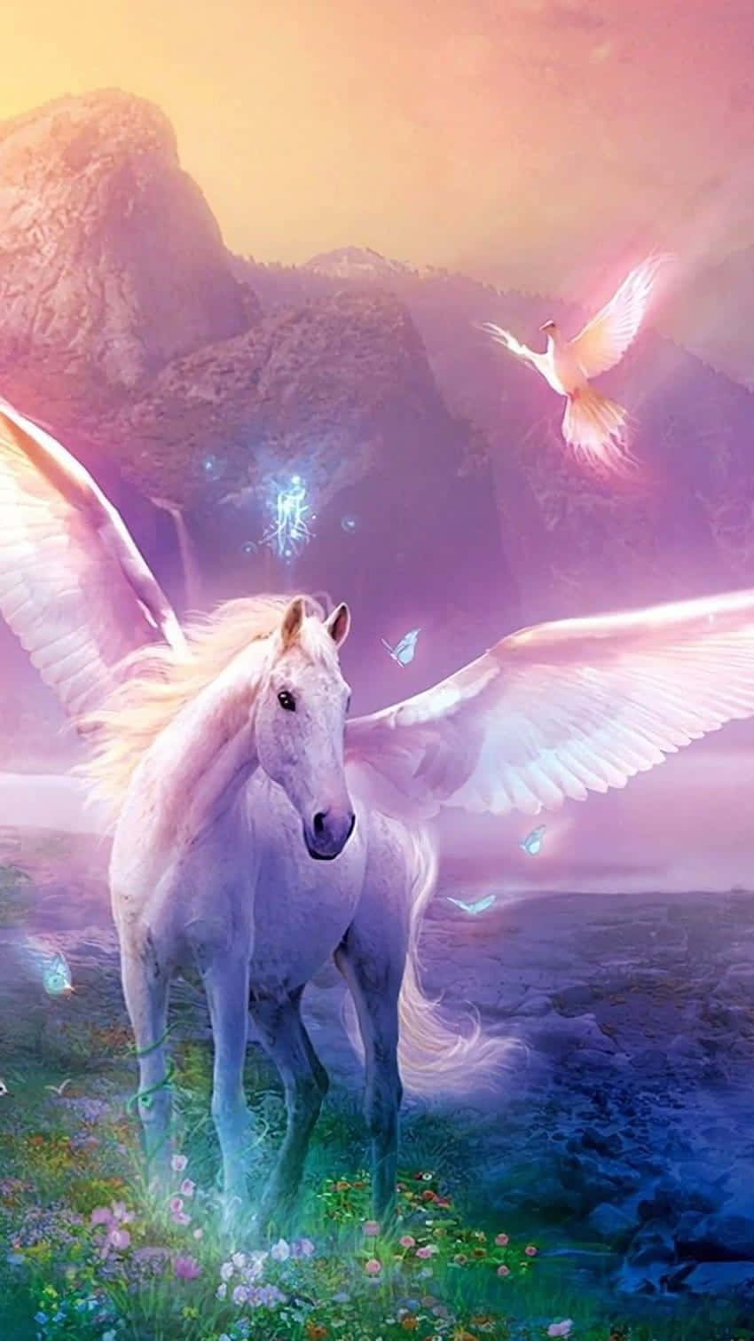Mystical Winged Unicorn Fantasy Art Wallpaper