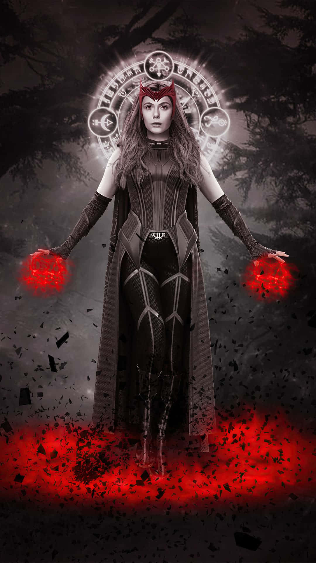 Mystical_ Witch_ Figure_with_ Glowing_ Symbols_and_ Red_ Energy Wallpaper