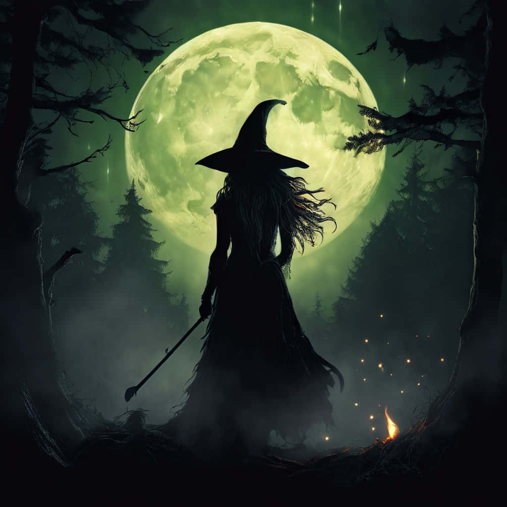 Mystical_ Witch_ Full_ Moon_ Forest Wallpaper