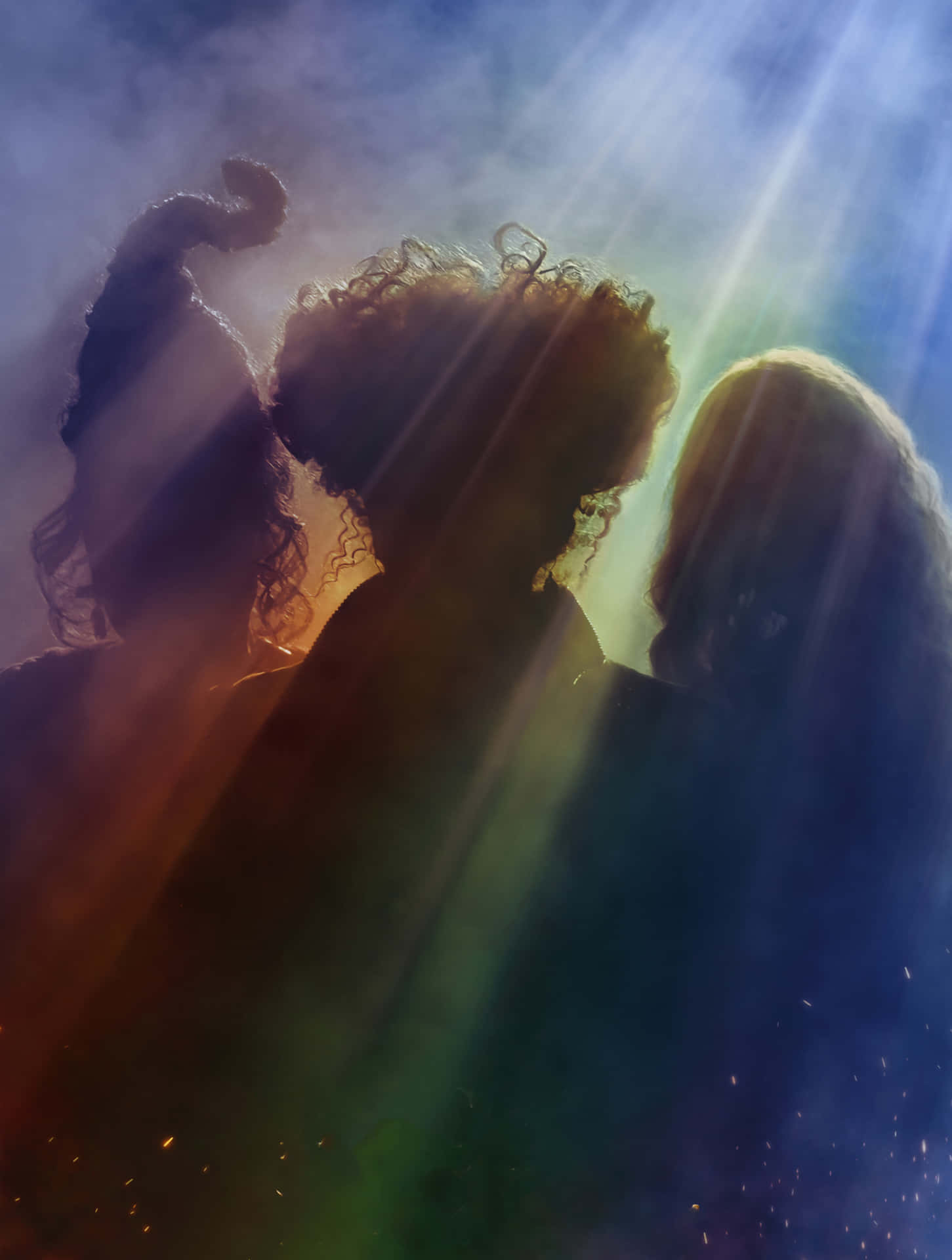 Mystical Witch Silhouettes Rainbow Light Wallpaper