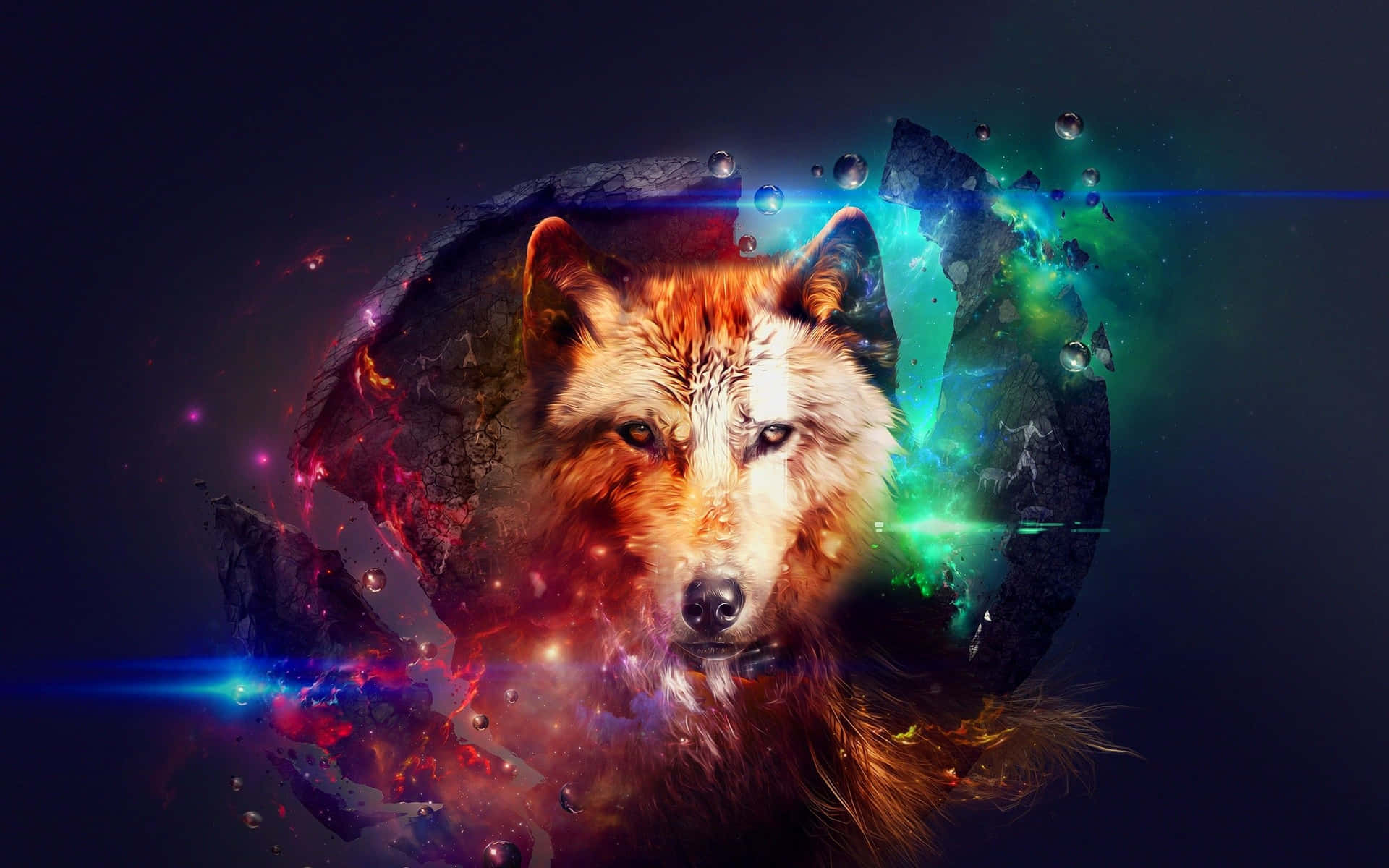 A majestic, powerful Mystical Wolf in its natural environment Wallpaper