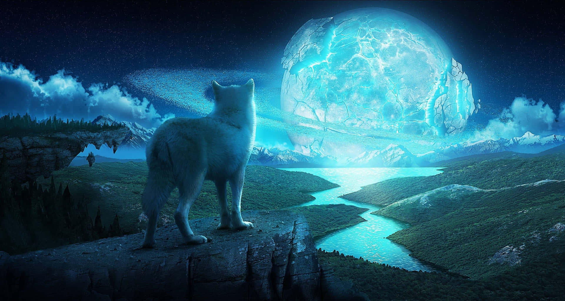 Mystical_ Wolf_ Moonlight_ Scene Wallpaper