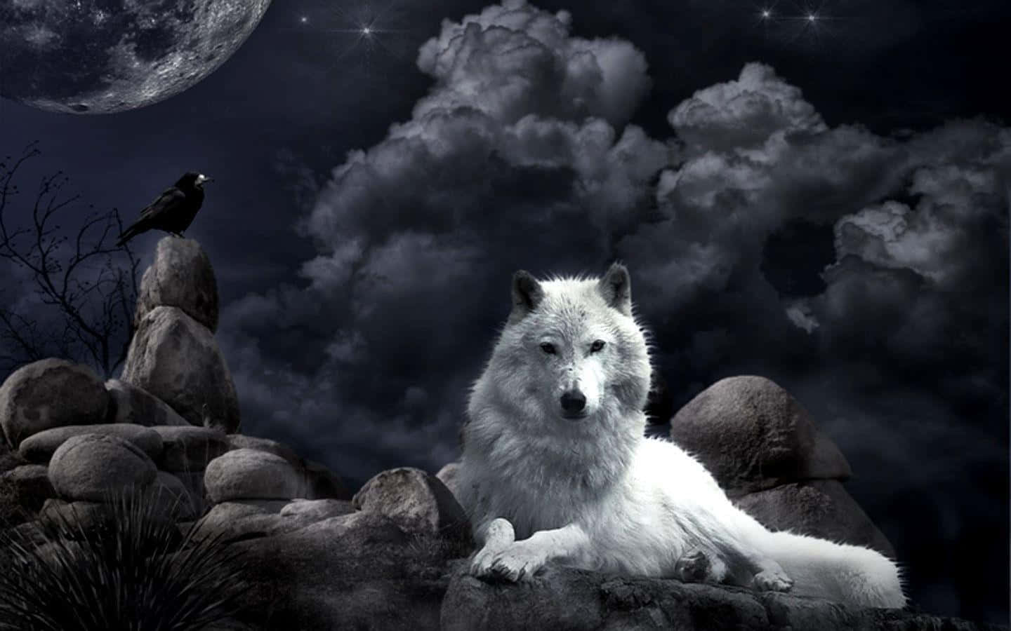 A Mystical Wolf Howling in the Moonlight Wallpaper
