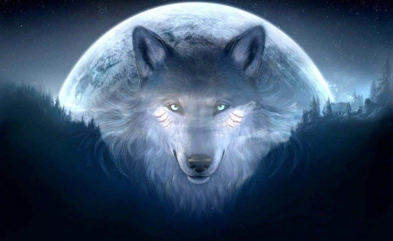 Mystical Wolf In Full Moon Wallpaper