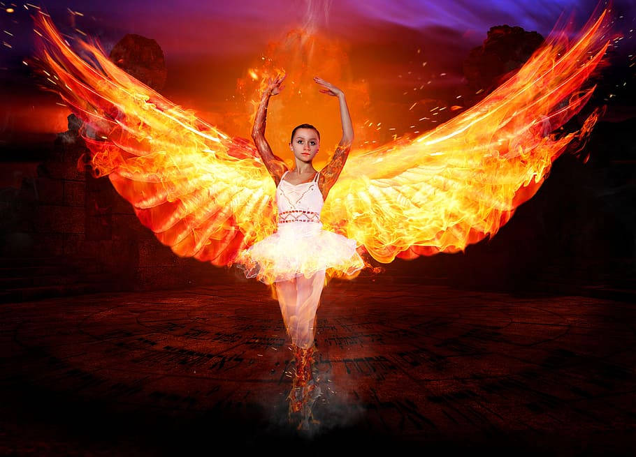 Mystical Woman With Fire Wings Wallpaper