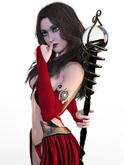 Mystical Womanwith Staff PNG