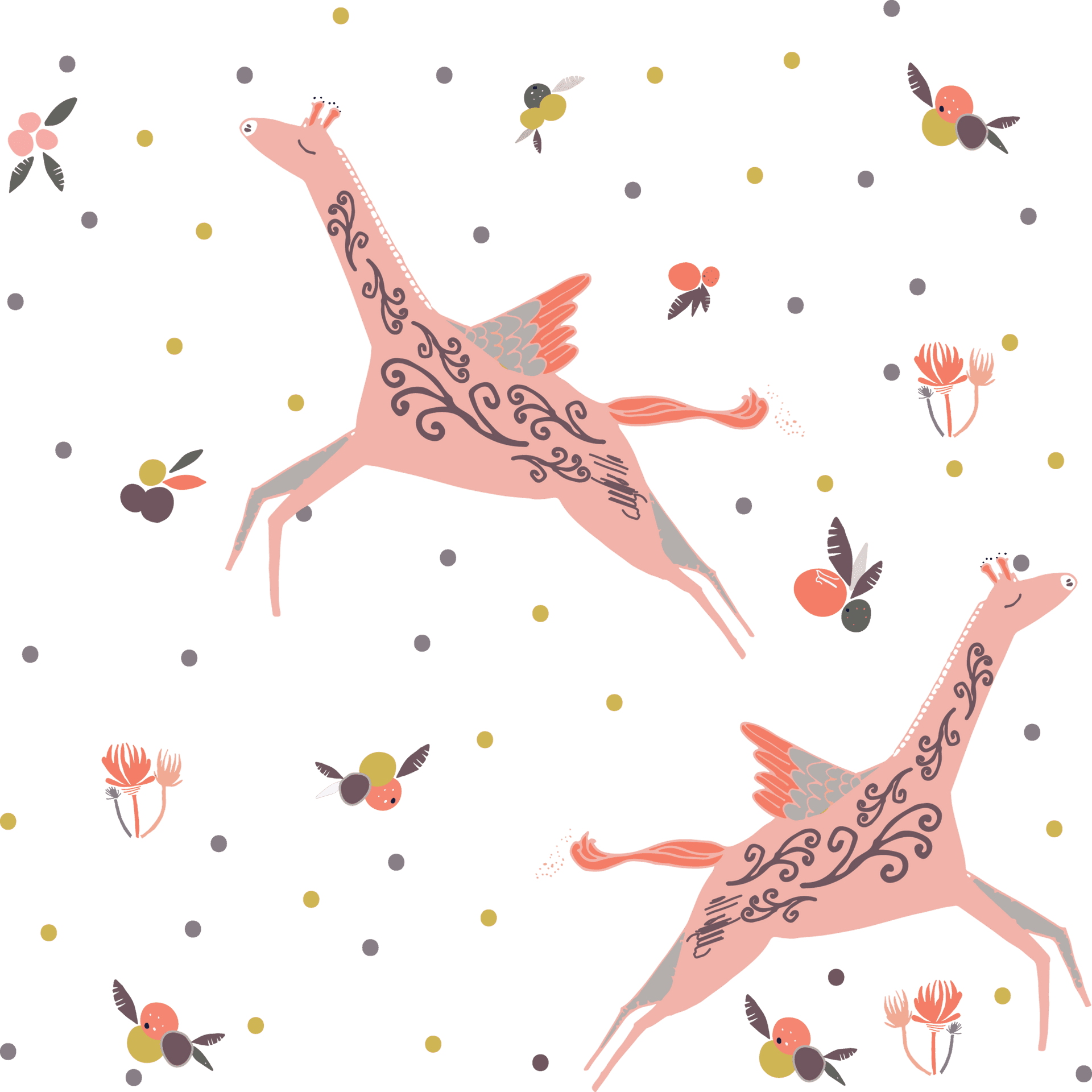 Mythical Deer Pattern Fabric Design PNG