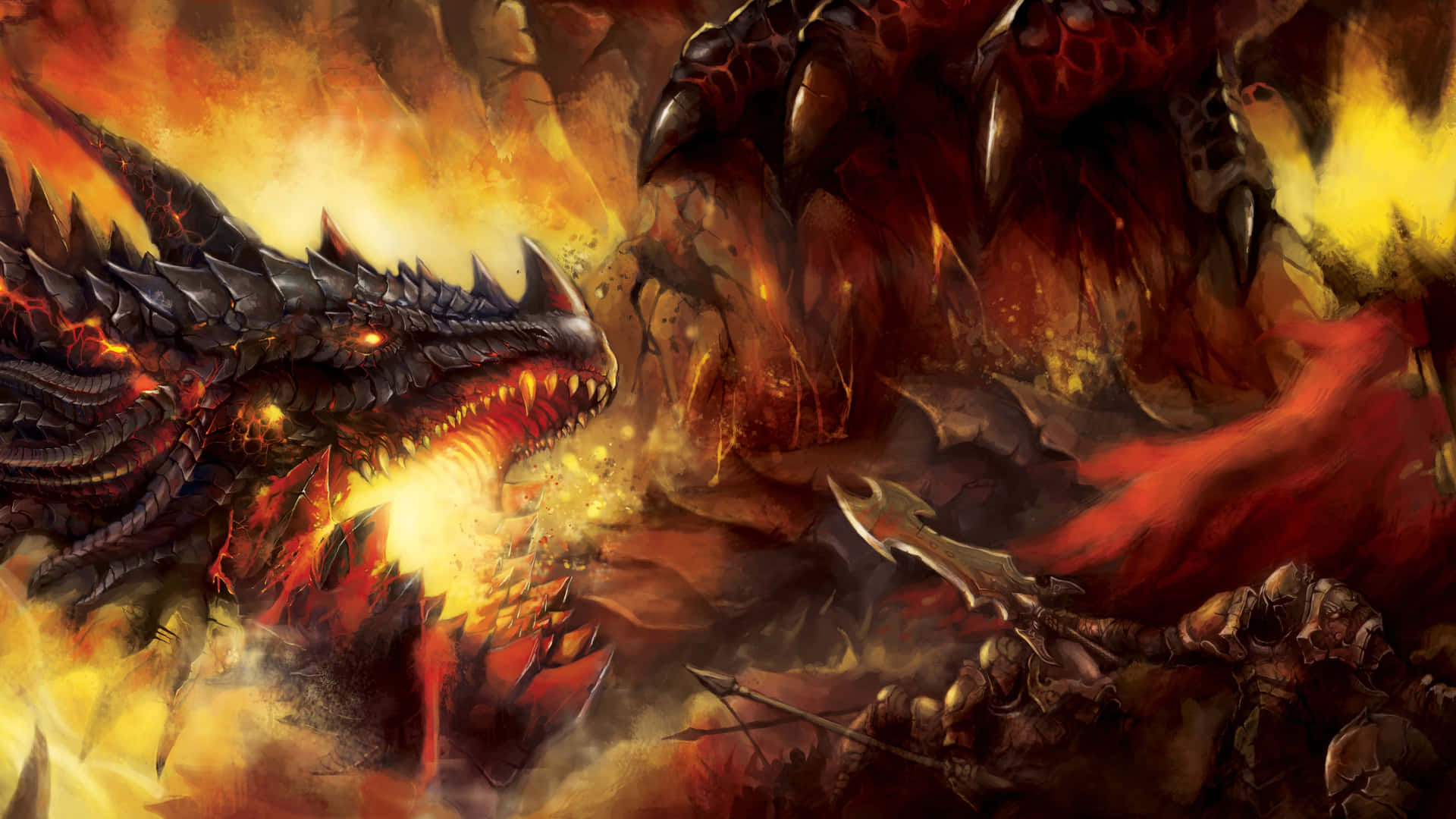 A Dragon Is Attacking A Group Of People Wallpaper