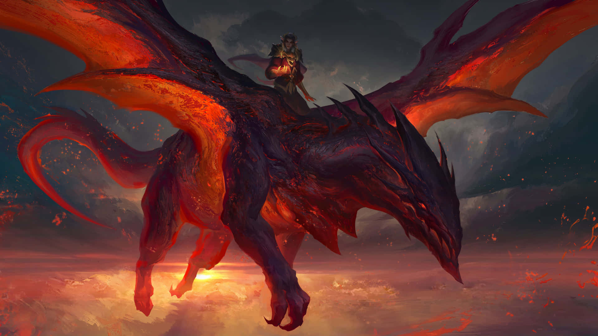 A proud dragon soars through the night sky Wallpaper