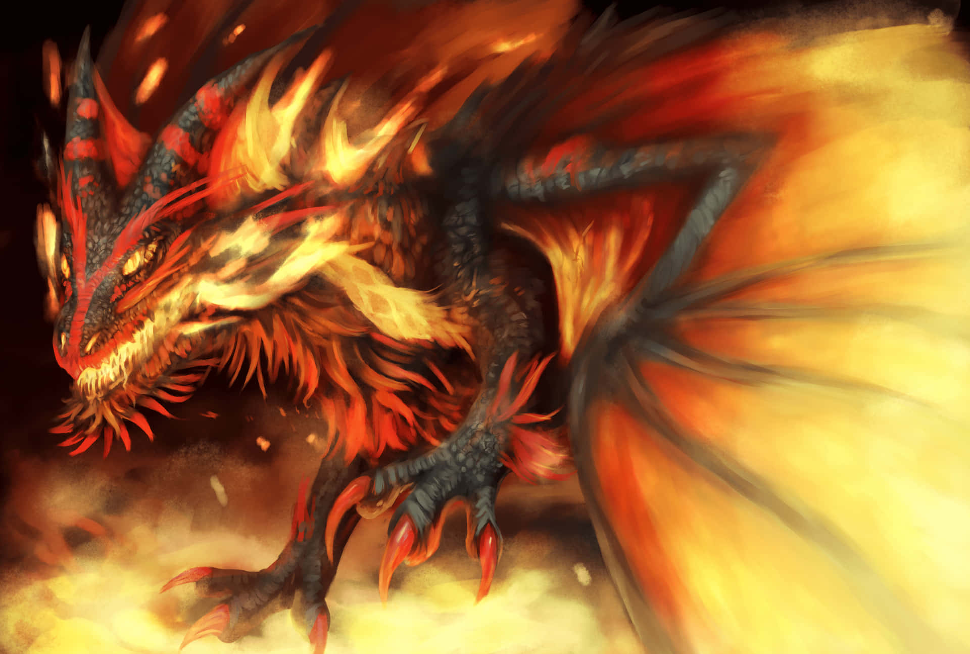 En episk mytisk drage, der ånder ild Wallpaper