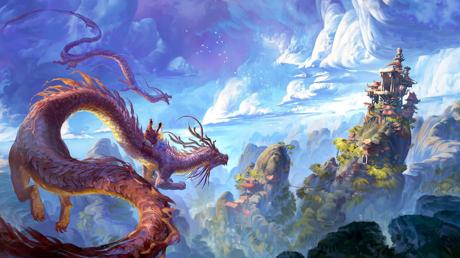Mythical_ Dragon_and_ Mountain_ Temple Wallpaper
