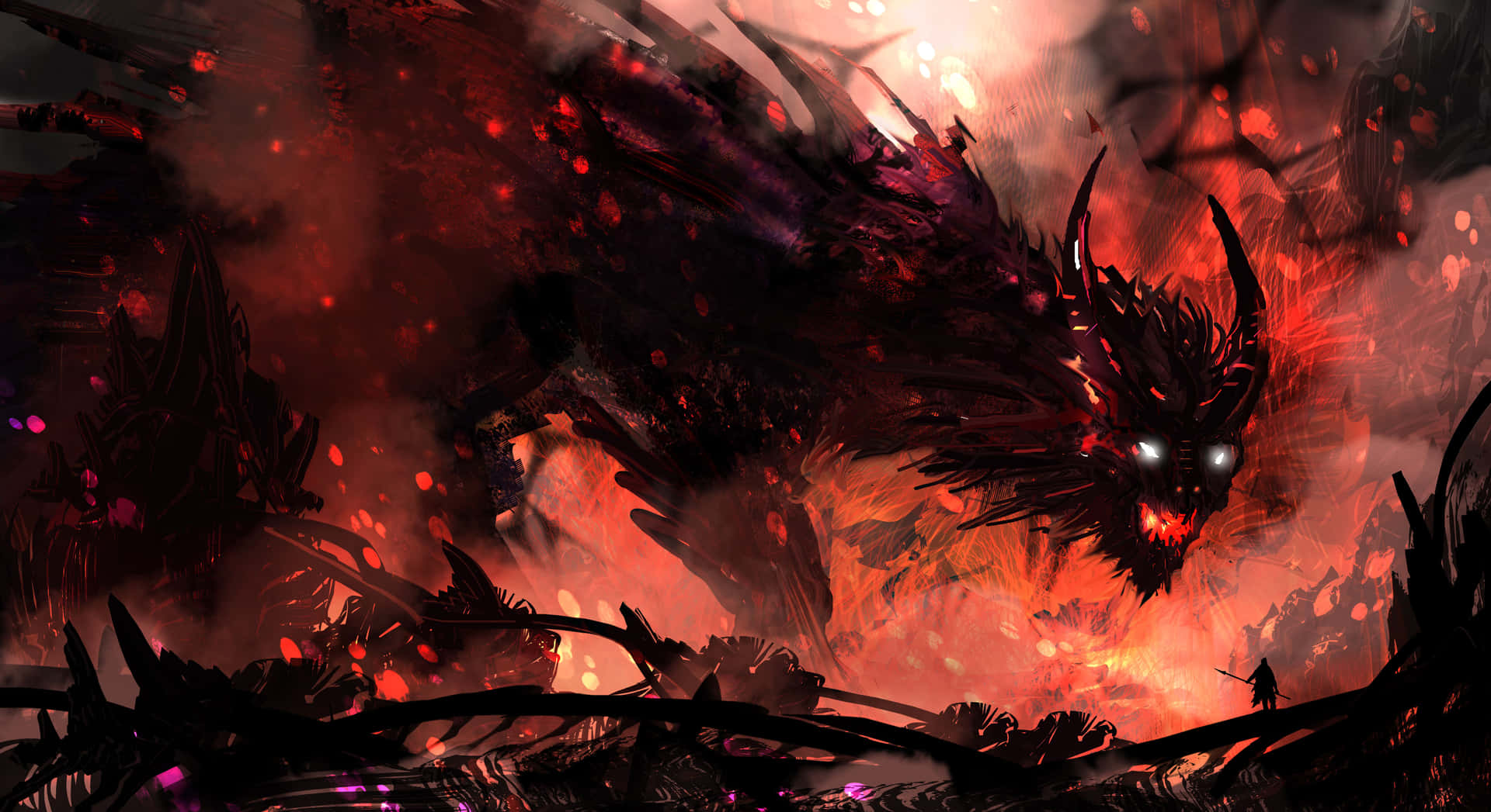 A Dragon With A Red And Black Body Wallpaper