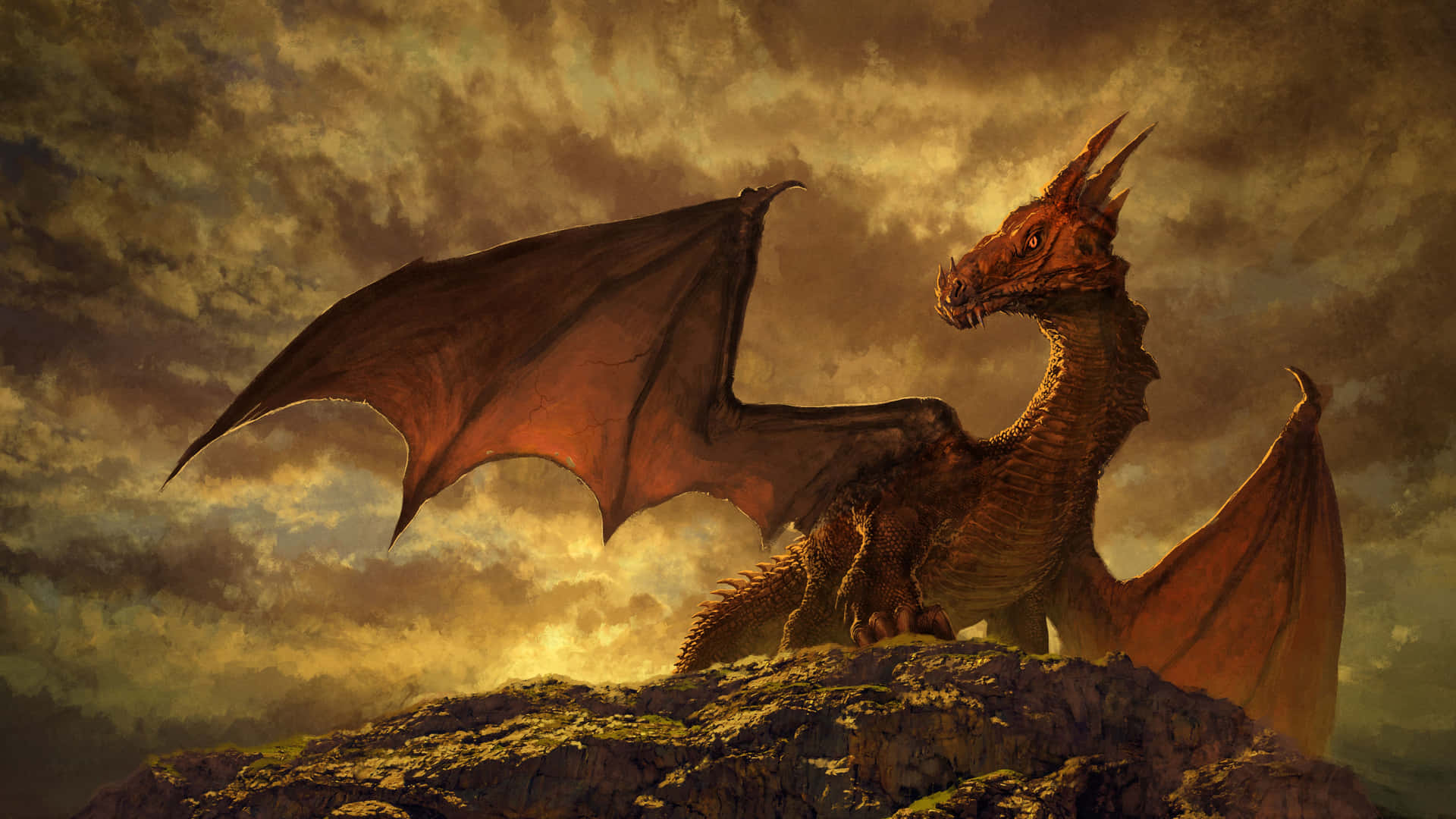 "A mystical dragon soars through the sky, its scales glistening in the sun." Wallpaper