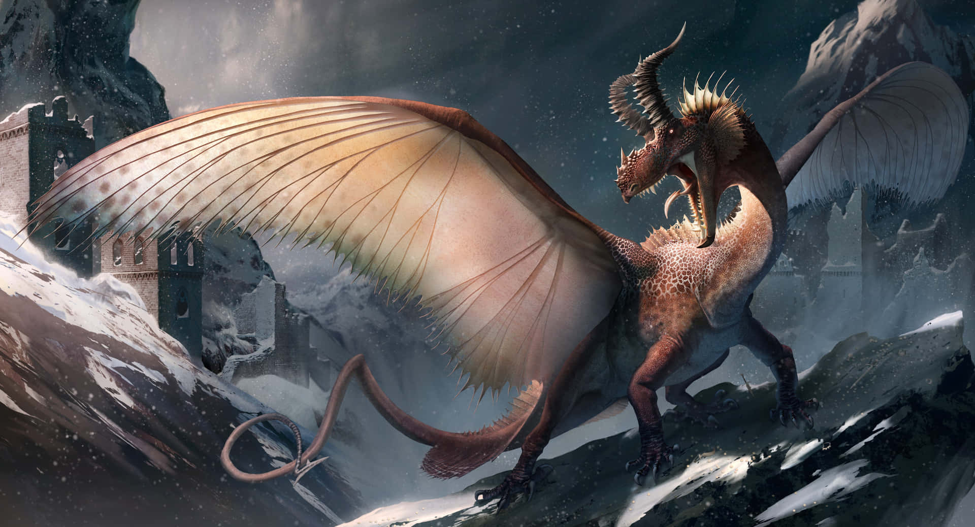 An Enchanting Mythical Dragon Breathing Fire Wallpaper