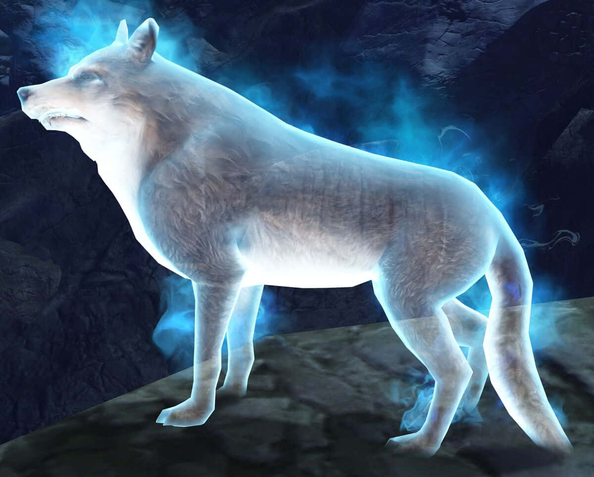 Breathtaking Artwork of a Mythical Wolf Shrouded in Blue Light Wallpaper
